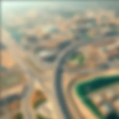 Aerial view showcasing the border area between Abu Dhabi and Dubai.