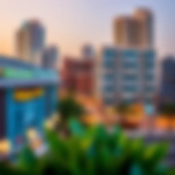 Vibrant neighborhood surrounding Ajman Horizon Tower, highlighting local attractions and lifestyle