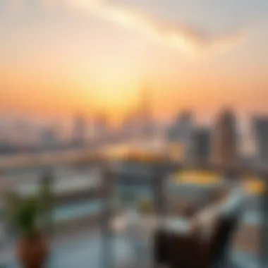Panoramic view of skyline from a balcony in Al Shamsi Building