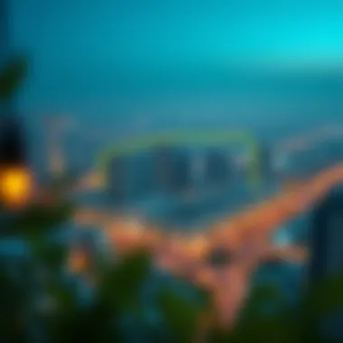 Aerial view of Tecom highlighting the location of Avari Building