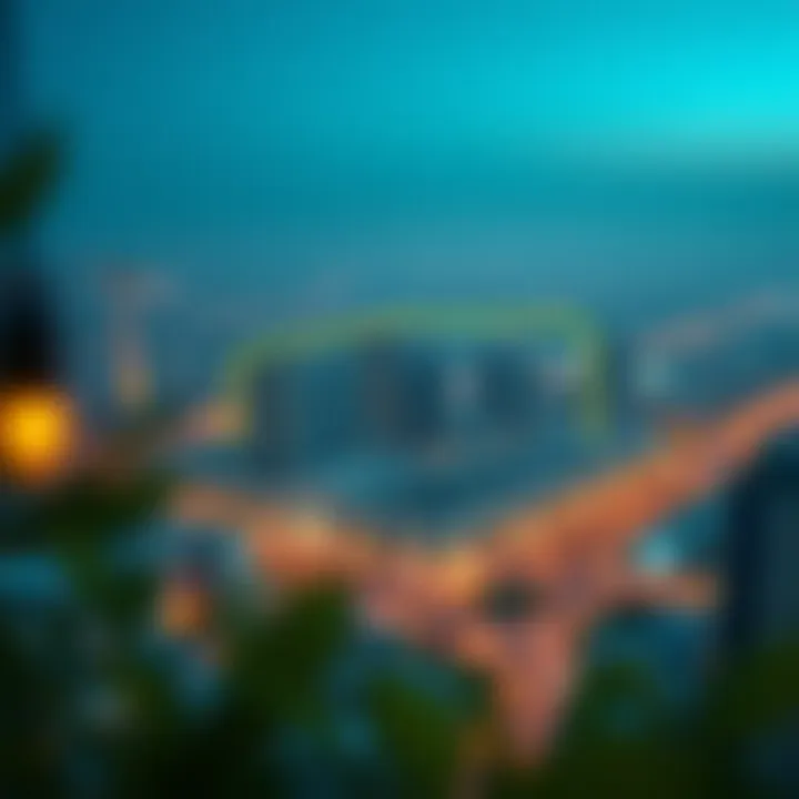 Aerial view of Tecom highlighting the location of Avari Building