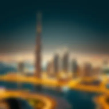 Panoramic View of Dubai's Skyline with Baniyas Tower Panoramic view of Dubai's skyline with Baniyas Tower prominently featured