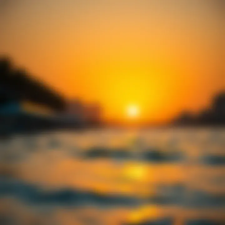 Golden Sunset Over Blue Waters Beach Vibrant sunset casting golden hues over the beach