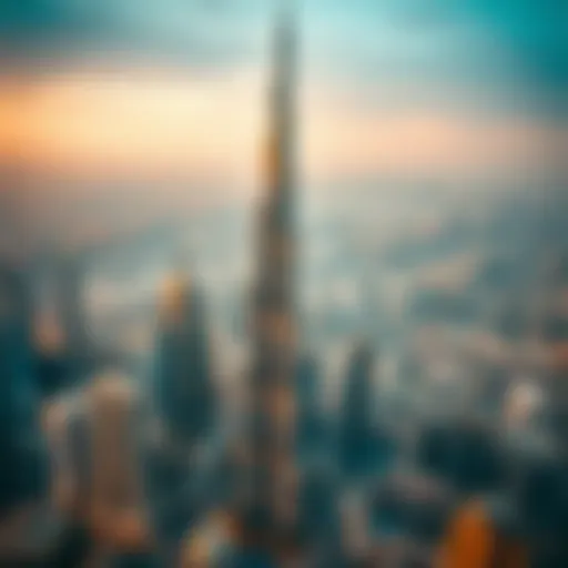 Aerial view of Burj Khalifa standing tall among Dubai's skyline