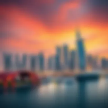Scenic view of Dubai skyline featuring Burj Mansur