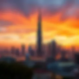 Stunning skyline view featuring Burj Vista at sunset