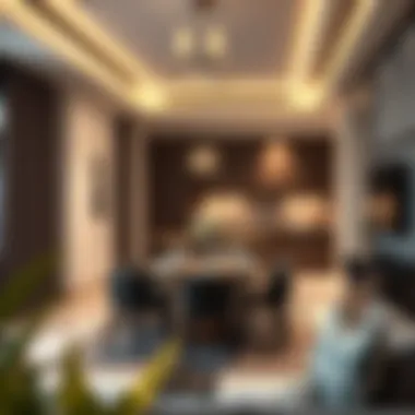 Dining space in a furnished studio with modern amenities