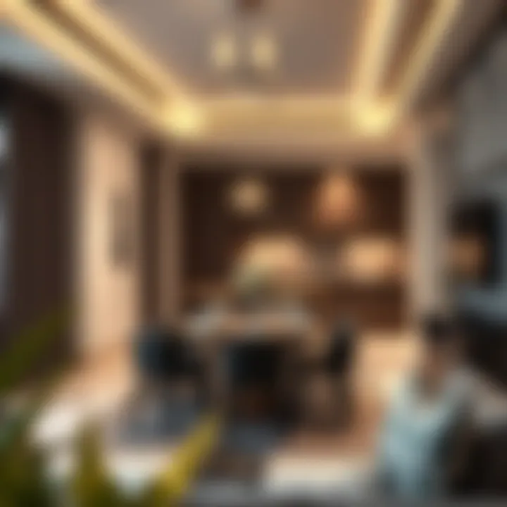 Dining space in a furnished studio with modern amenities