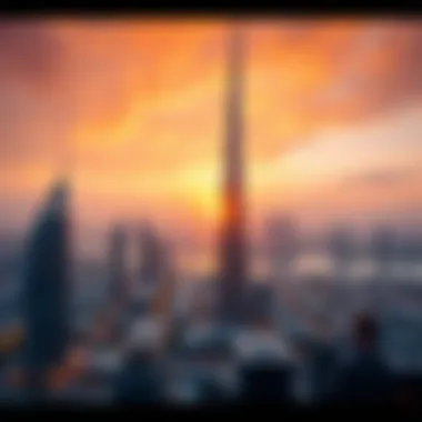 Stunning Sunset Over Dubai Panoramic view of the Dubai skyline at sunset
