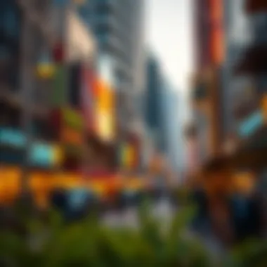 Lively Atmosphere in Downtown Dubai Vibrant downtown neighborhood with lively atmosphere