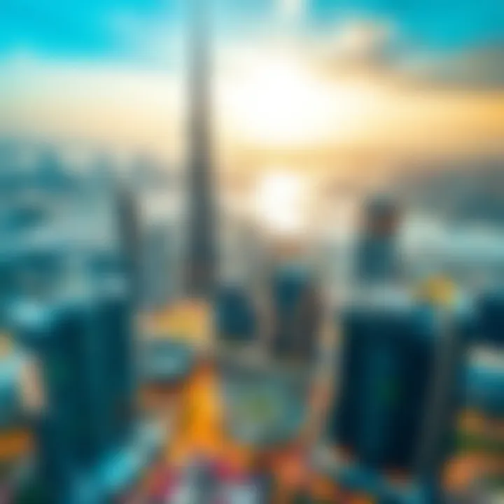 Aerial Perspective of Dubai Highlighting Burj Khalifa Aerial view of Dubai showcasing Burj Khalifa