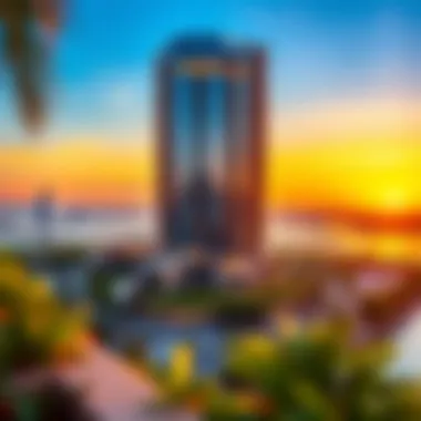 Majestic Sunset Over Executive Bay Tower Stunning architectural view of Executive Bay Tower at sunset
