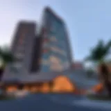 Exterior view showcasing the unique curvature of Arch Tower