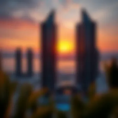 Stunning view of Avenue at Etihad Towers under the sunset