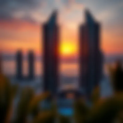 Stunning view of Avenue at Etihad Towers under the sunset
