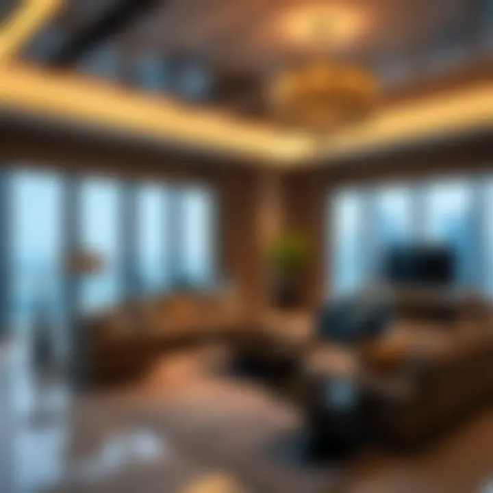 Luxurious living room inside Bahwan Tower with modern furnishings