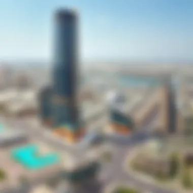 Panoramic View of Bahwan Tower's Urban Influence A panoramic shot of the surrounding area highlighting Bahwan Tower's influence on urban development.