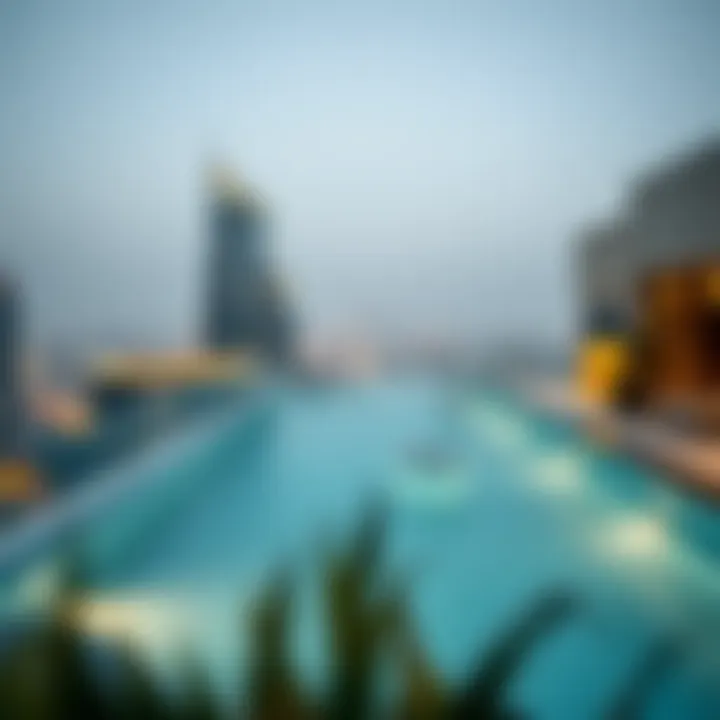 Elegant rooftop pool area offering panoramic city views