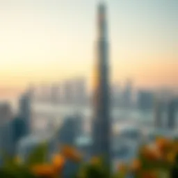 A breathtaking view of Bahwan Tower capturing its architectural elegance against the Dubai skyline.