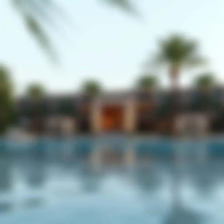 Leisure and Serenity by the Pool Relaxing pool area surrounded by palm trees and luxurious cabanas