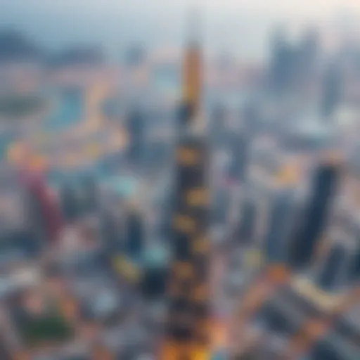 Aerial view of the D1 Tower showcasing its architectural elegance against the Dubai skyline