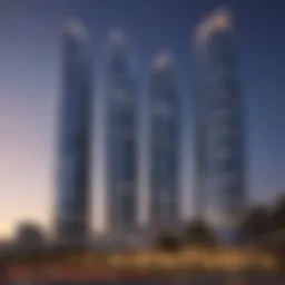 Stunning exterior view of Damac Towers at dusk showcasing its architectural brilliance