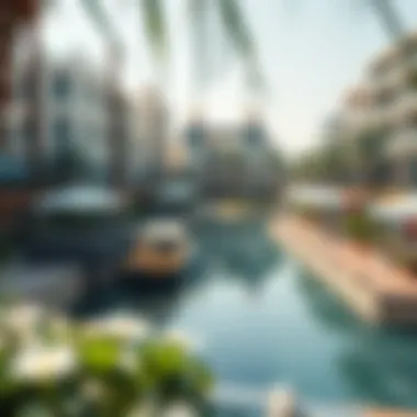 Vibrant Community Surrounding Dubai Venice Canals Vibrant neighborhood atmosphere around the Dubai Venice Canals with cafes and recreational areas