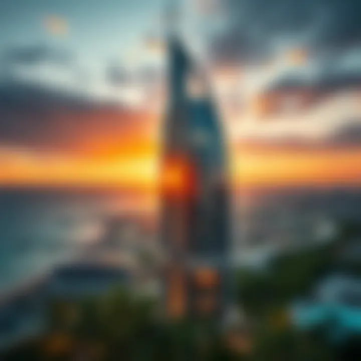 Stunning view of Dulf Tower at sunset