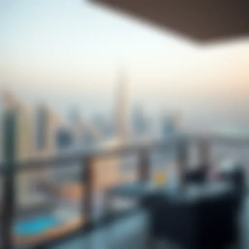 Luxurious view of Dubai skyline from a holiday apartment balcony