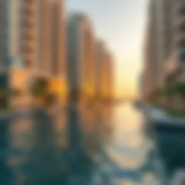 Scenic view of Jebel Ali waterfront with luxury apartments