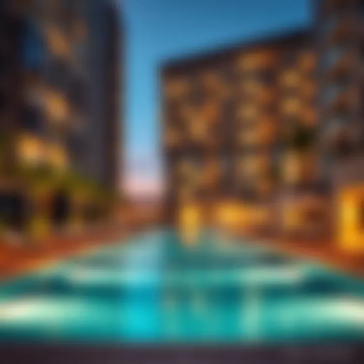 Relaxing pool area at a hotel apartment complex