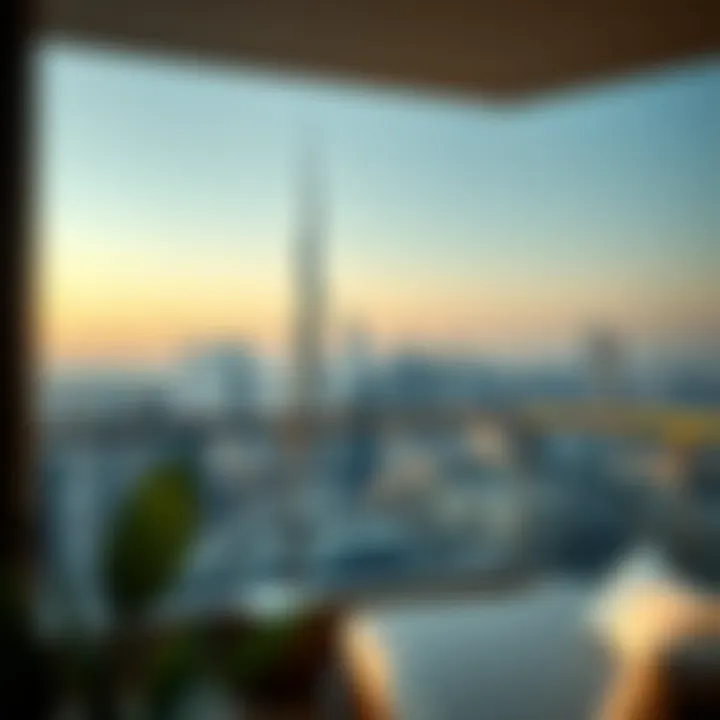 Scenic view of Dubai skyline from a one-bedroom balcony
