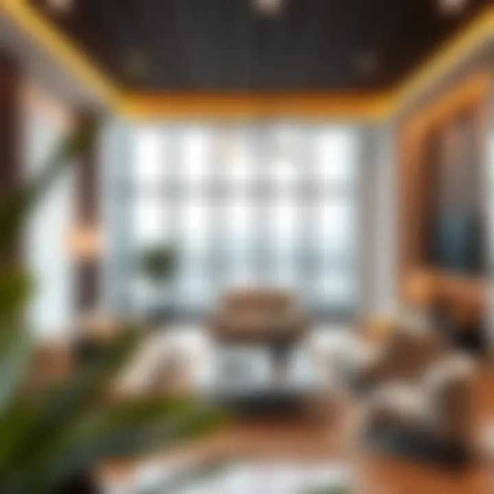 Stylish living room in a one-bedroom apartment with elegant decor