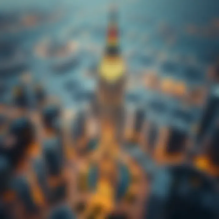 Bird's-eye view of Dubai with Opus Tower in focus