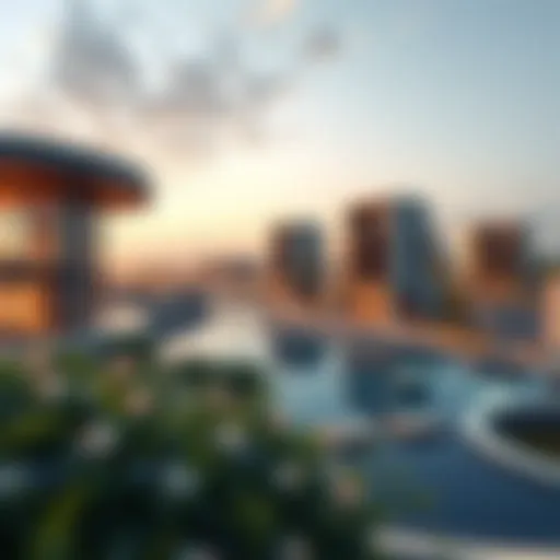 A panoramic view of Point West showcasing its modern architecture