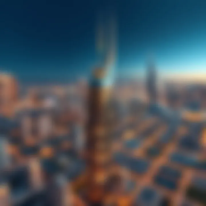 Aerial view of Shafar Tower showcasing its modern architecture against Dubai's skyline