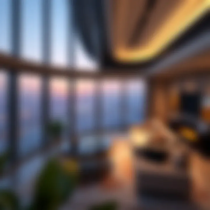 Luxurious interior of a penthouse suite in Shafar Tower with stunning city views