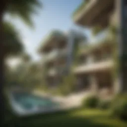 A breathtaking view of Sobha Hartland Greens showcasing its modern architecture amidst lush greenery