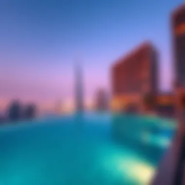 Infinity Pool with Dubai Skyline View Infinity pool with breathtaking views of the Dubai skyline