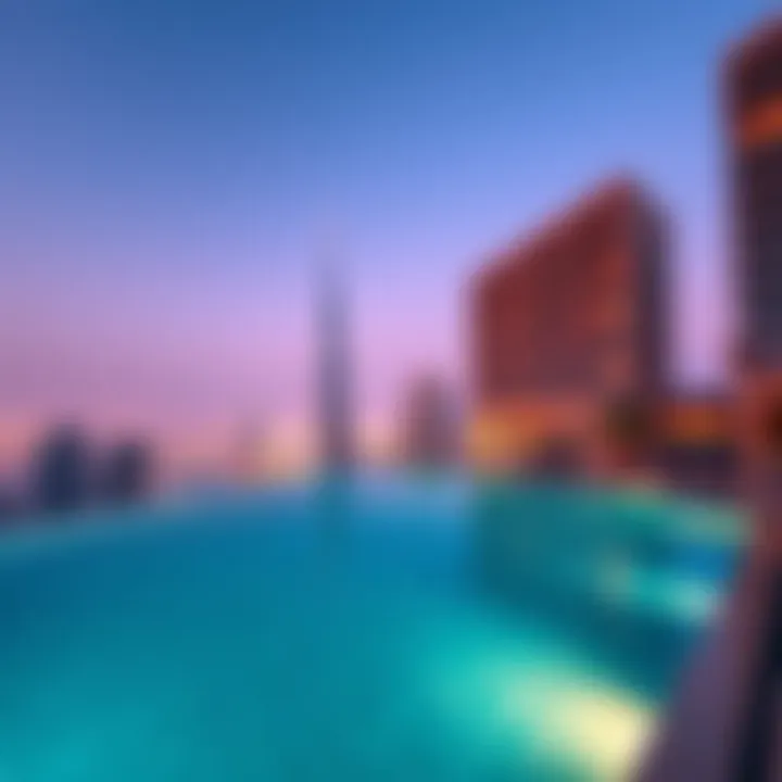 Infinity Pool with Dubai Skyline View Infinity pool with breathtaking views of the Dubai skyline