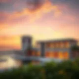 Stunning view of The Address Jumeirah exterior at sunset