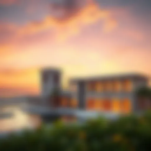 Stunning view of The Address Jumeirah exterior at sunset