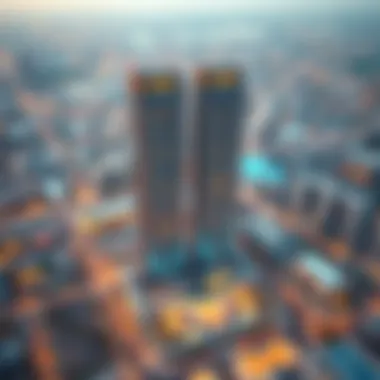 Aerial view showcasing the strategic location of the Al Barsha Twin Towers