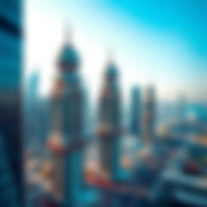 Aerial shot of Dubai's skyline featuring multiple dome towers