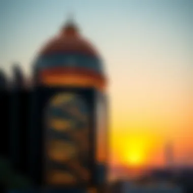 Stunning view of a dome tower in Dubai at sunset