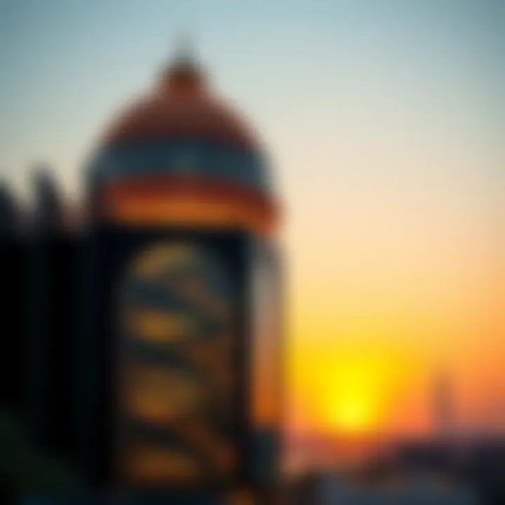 Stunning view of a dome tower in Dubai at sunset