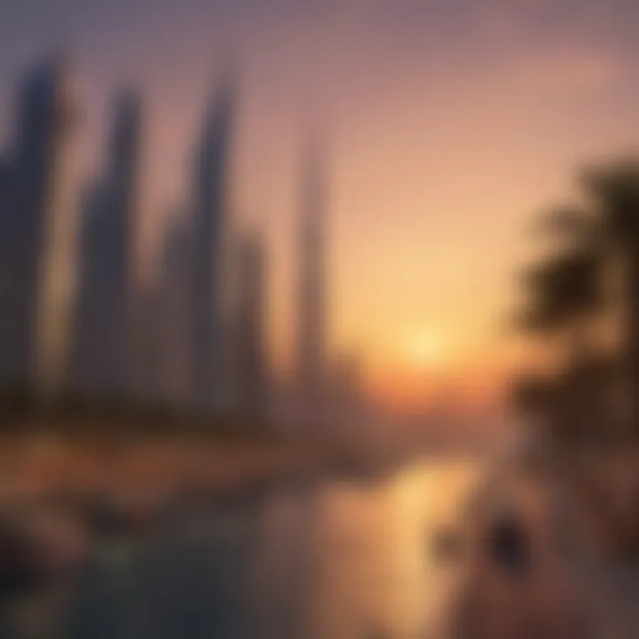 Breathtaking view of the Dubai Corniche at sunset
