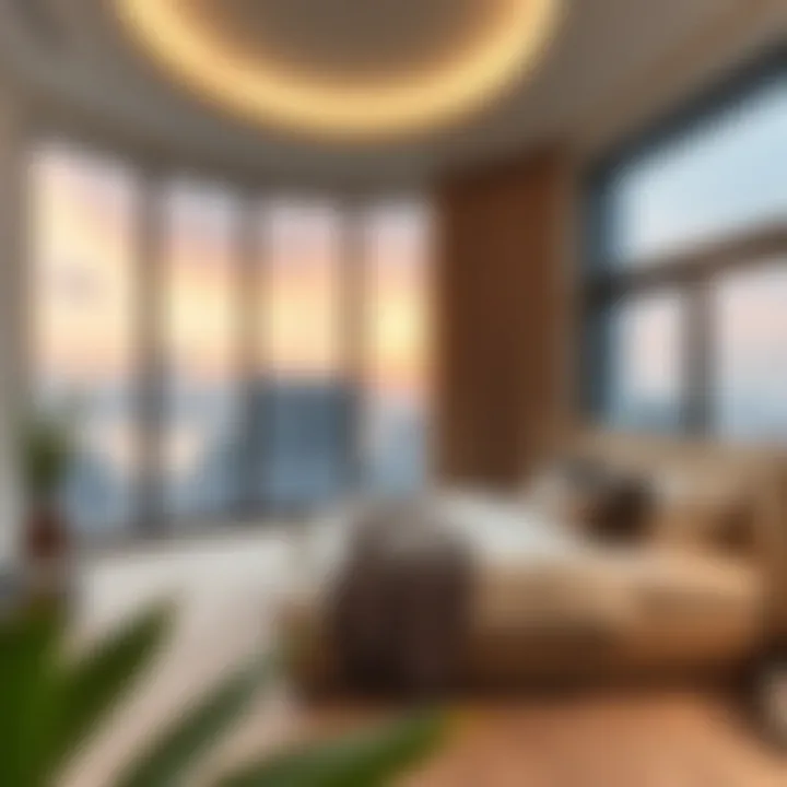 Chic Bedroom with Scenic Views in Tecom Stylish bedroom with panoramic window view in Tecom