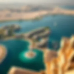 Aerial view of Al Marjan Island showcasing luxurious properties and lush landscapes