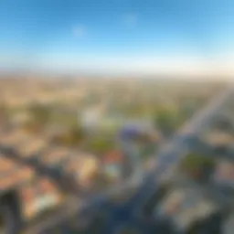 Aerial view of Warsan showcasing its urban development and green spaces